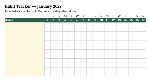 2027 Habit Tracker preview