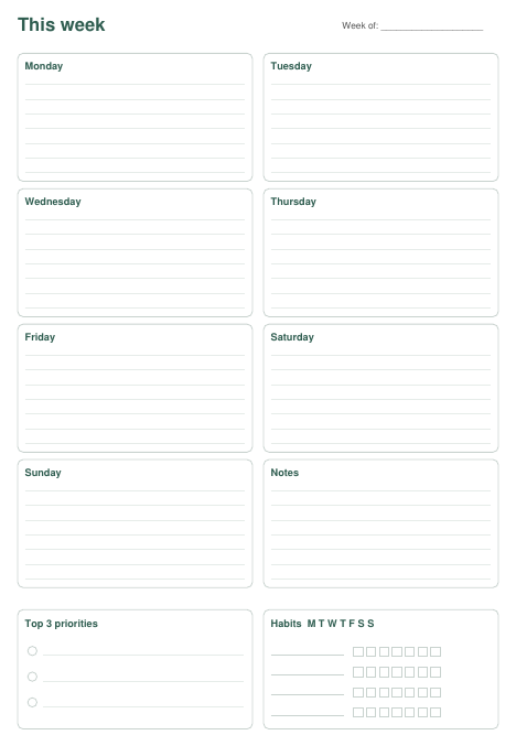 Undated Weekly Planner (Printable) preview